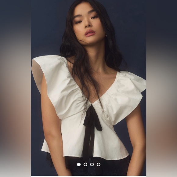 Anthropologie Tops - Anthropologie top v neck white black lace ruffles size XL babydoll sailor